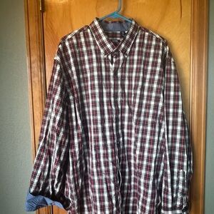 Izod Men's Red and White Plaid Shirt